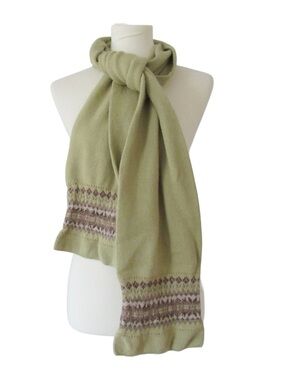 Eddie Bauer Olive Green Knit Scarf with Patterned Trim